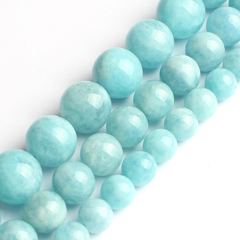 Natural Aquamarines Bead Round Loose Stone Beads for Jewelry Making Diy