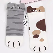 1 пара, эластичные милые повседневные хлопковые смешанные повседневные женские трубчатые носки с мультяшным котом модные мягкие носки для взрослых на осень и зиму с объемным рисунком
