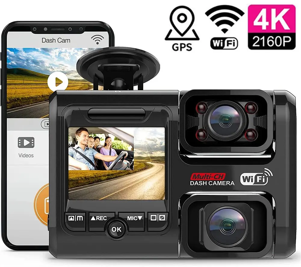 Dual Lens Car Dvr 4K 2160P Sony Imx323 Sensore Wifi Gps Logger 2 Videocamera Dash Cam Videoregistratore Visione Notturna Videocamera A 170 Gradi