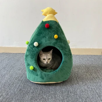 

New Hot Christmas Tree Shape Cat House Cave Bed Soft Teepee House Warm Cat Bed for Winter SMR88
