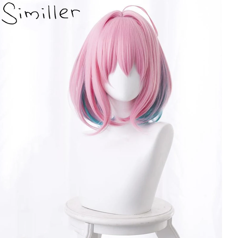 

Similler Аниме Короткие синтетические волосы косплей парики для женщин прямые волосы розовые парик Голубой с эффектом омбре термостойкость
