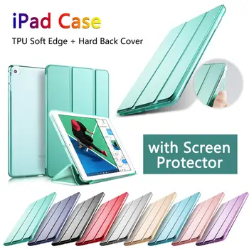 

Case For iPad Pro 10.5 Air3 Stand Smart Case Hard Back Cover Soft Edge for iPad 9.7inch 2017 2018+Screen protector(as gift)