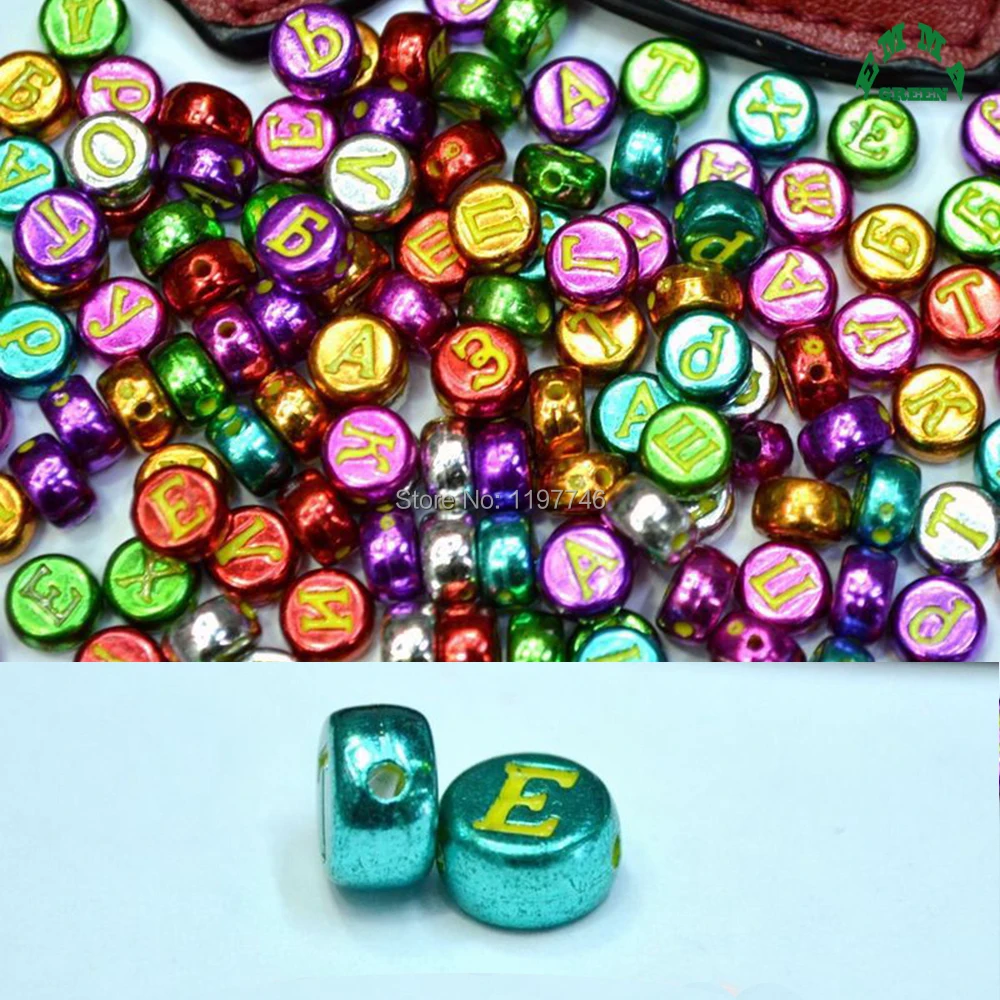 Retro Russian Letter Beads for Jewelry Making 4*7mm 3600pcs Vintage Gold Alphabets Printed Acrylic Small Bead Charms for Kids