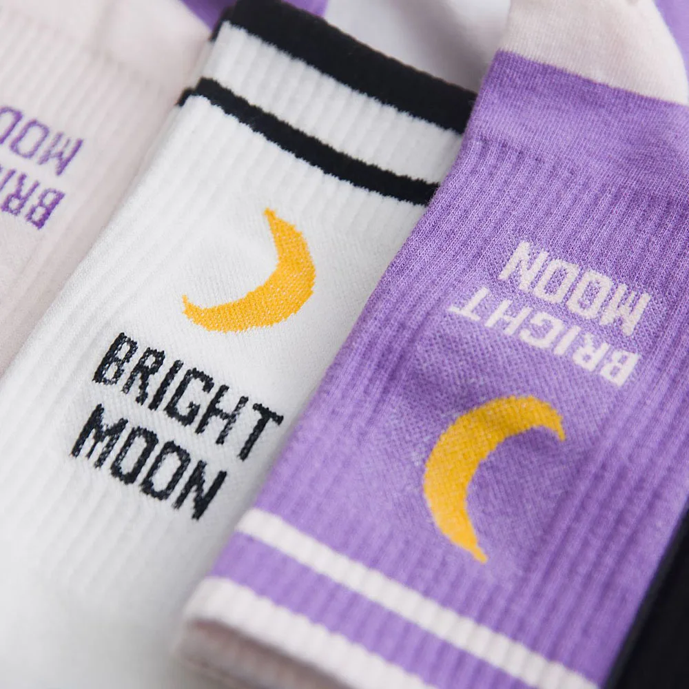 Модные длинные носки с надписью «Moon», Эластичные Спортивные Повседневные носки в полоску для женщин и мужчин в стиле хип-хоп, Harajuku, пара носков
