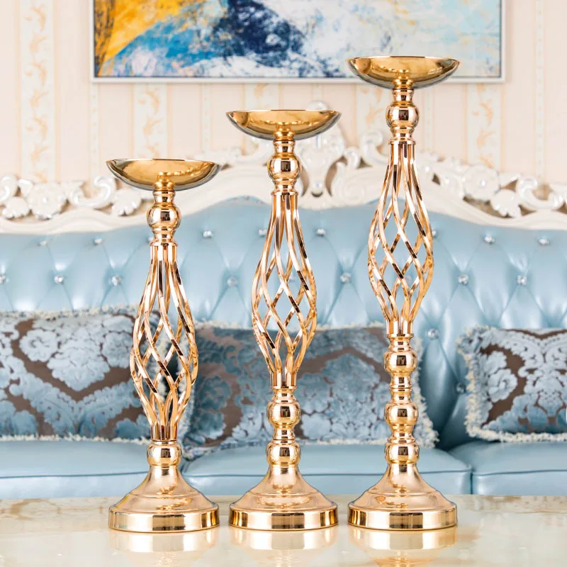 

New Twist Candlestick Table Flower Column Display Plating Metal Standing Candle Holder Stand for Wedding Party Birthday Events