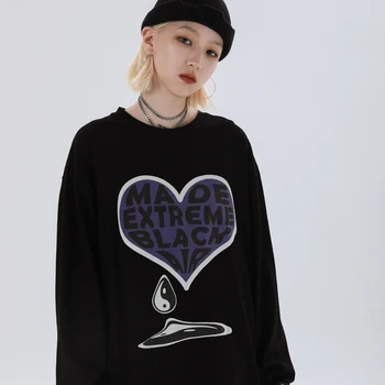 

Vintage Punk Goth Funny Graphic Long Sleeve T Shirts Heart Print TShirt Oversized Clothes Streetwear 2020 Tees Women