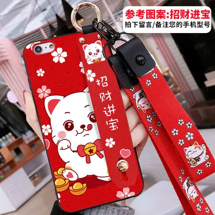 Для iPhone 11 Pro Max милый счастливый кот ремешок на запястье задняя крышка чехол для iPhone X XS Max XR 6 7 8plus Maneki Neko Shell+ tpy+ ремни - Цвет: case and Straps
