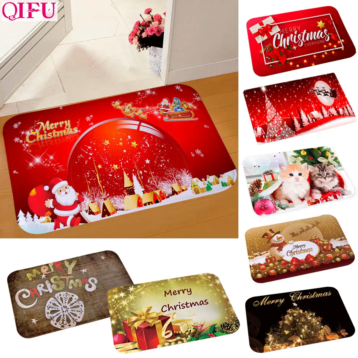 QIFU Санта Клаус Рождество фланелевый ковер Счастливого Рождества украшения для дома Рождество 2019 подарок Рождественский Декор Kerst новый год...