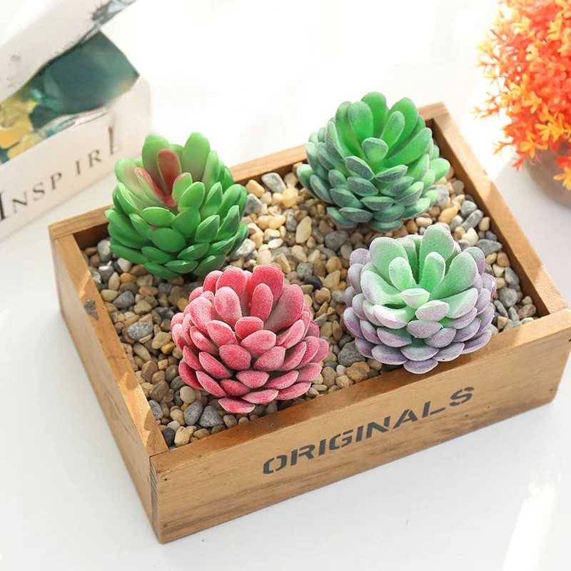 Red Flocking Succulents Plant Wall Potted Mini Artificial Simulation Flower Head