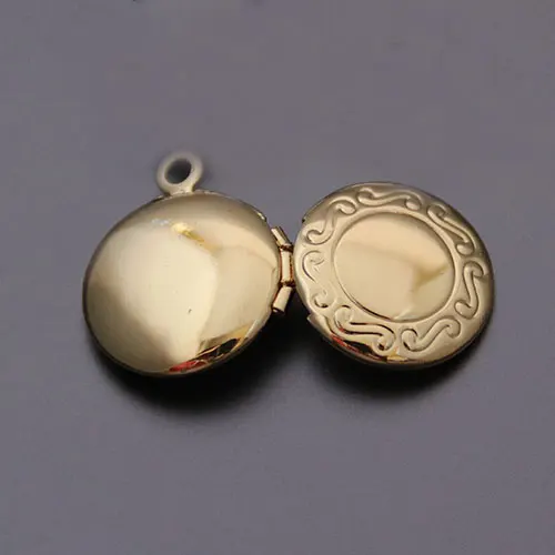 small gold color 1 шт. крошечная Выгравированная круглая фоторамка кулон с геометрическим узором плавающий медальон ожерелья для женщин дети мода мемориальные украшения - Окраска металла: small gold color