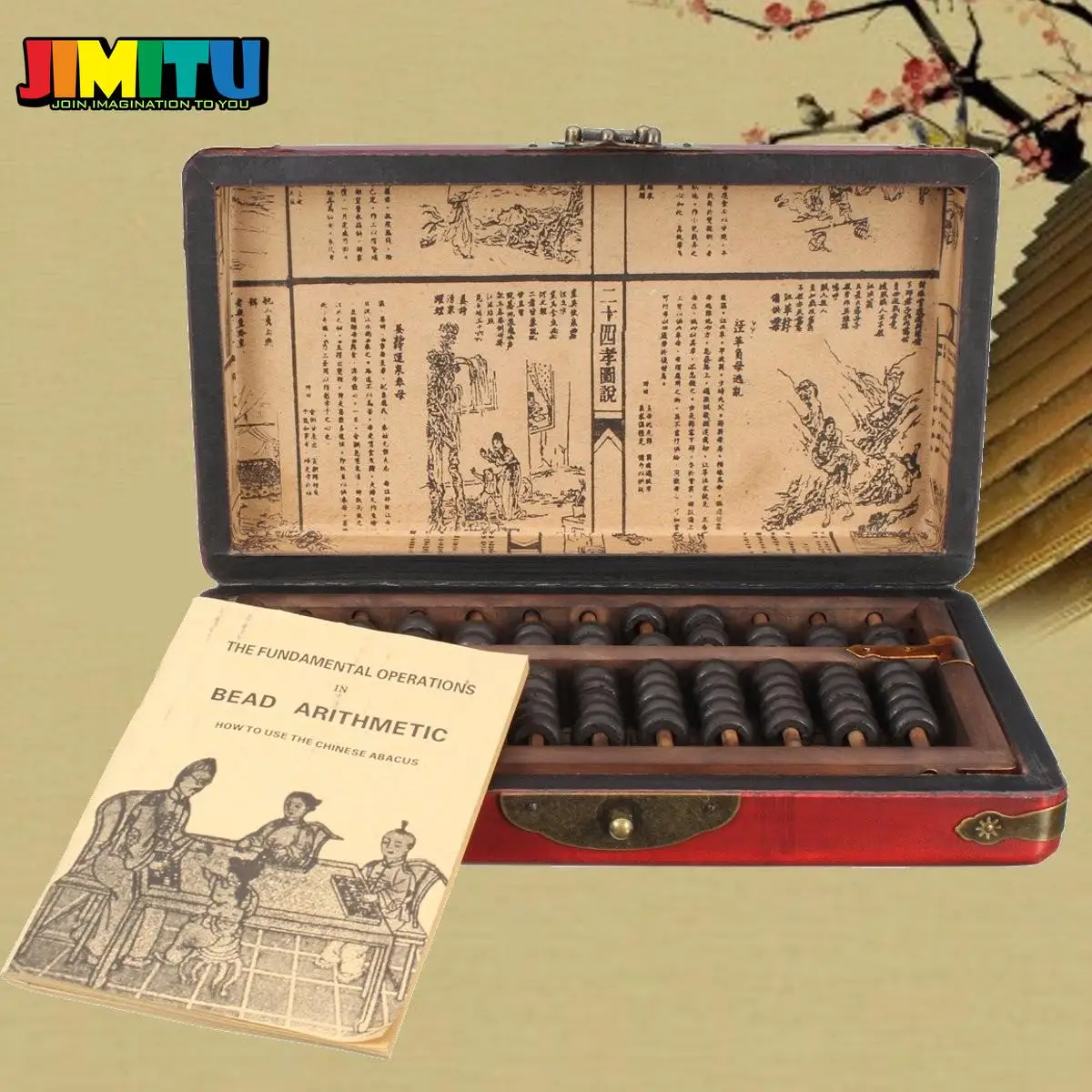 JIMITU Винтаж китайский деревянный шарик арифметика счеты с коробкой Классический старинный калькулятор счетная коллекция для детей и взрослых