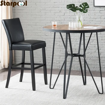 

2PCS Black Solid rubber wood High Back Chair Bar Chair Leisure Leather Bar Stools Chairs Home Office Kitchen Chair