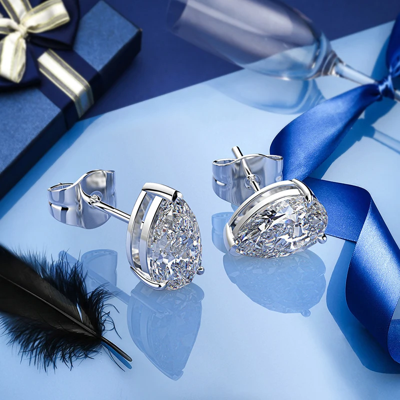 OEVAS Classic 100% 925 Sterling Silver Pear Created Moissanite Gemstone Ear Studs White Gold Earrings Fine Jewelry Wholesale