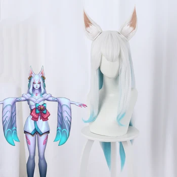 

Game LOL Spirit Blossom Ahri Cosplay Wig White Blue Gradient Ahri Women Synthetic Hair League of Legends Anime Costume Wigs
