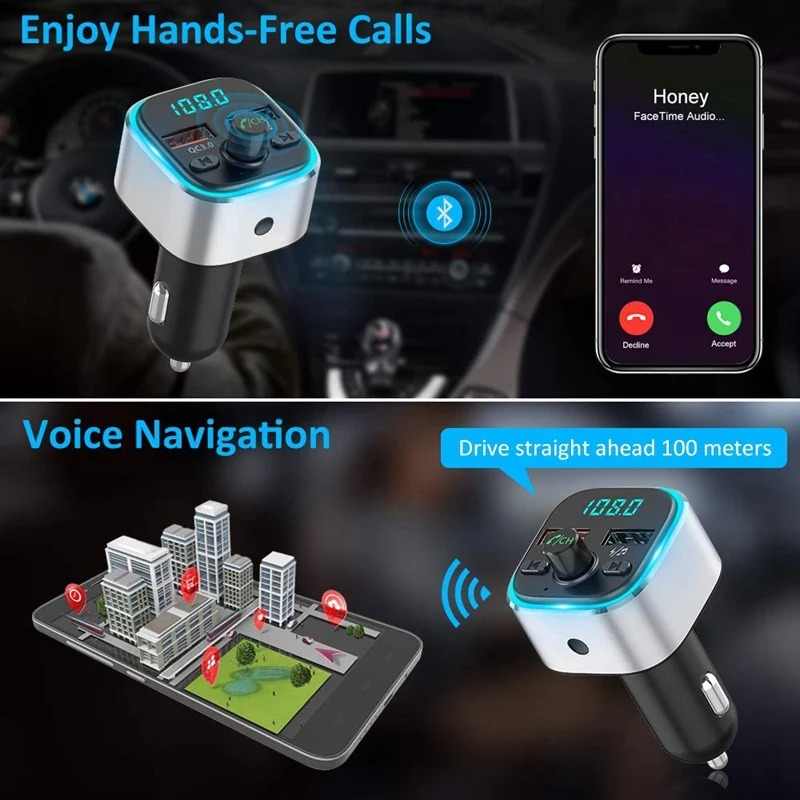 Bluetooth fm-передатчик для автомобиля, 6 цветов светодиодный беспроводной fm-радиопередатчик С Подсветкой Bluetooth автомобильный адаптер с зарядкой QC3.0