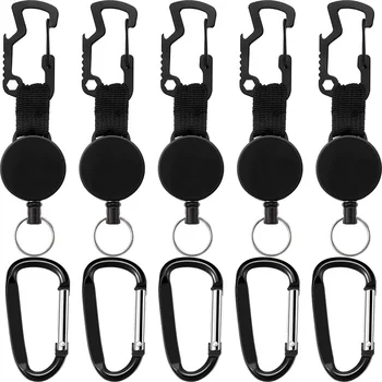 

5 Pack Retractable Keychain Badge Holder Reel with Belt Clip, Steel Wire Cord and D Shape Key Ring for Key Holder