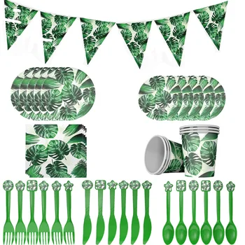 

Green Monstera Leaf Party Disposable Tableware Set Hawaiian Tropical Party Supplies Summer Forest Party Decorations Baby Shower
