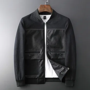 

Spring Autumn Mens Casual Black Jacket for Boy Slim Stand Collar Oversized Baseball Jacket Men Korean PU Leather Coat Male 4xl