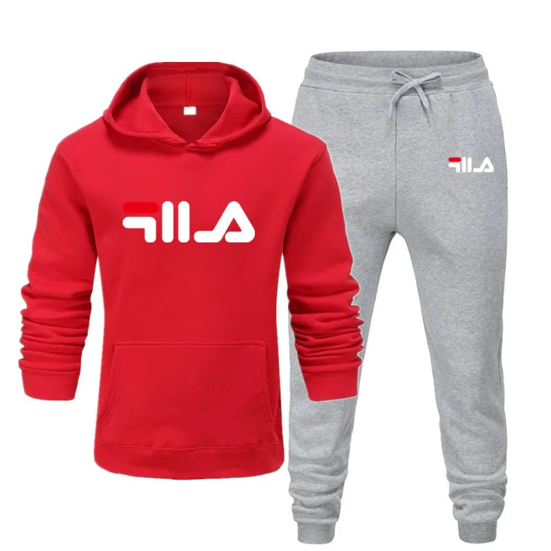 MensSportswear HoodiesSweatpants Jogging Suit Sportswear White Multicolor Printing Comfortable Fashion Large Size Clothes - Цвет: Red and Gray