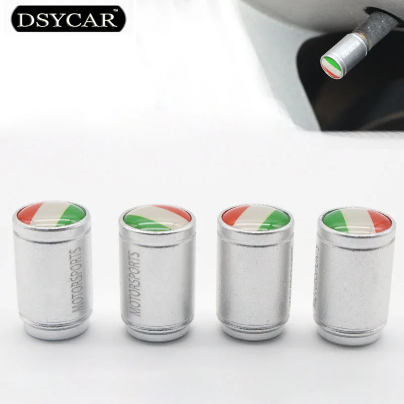 DSYCAR, 4 шт./лот, универсальный итальянский флаг, эмблема, автомобильный велосипед, Мото шины, колеса, шины, воздушный клапан, крышка ствола, автомобильные аксессуары, украшение - Цвет: Silver