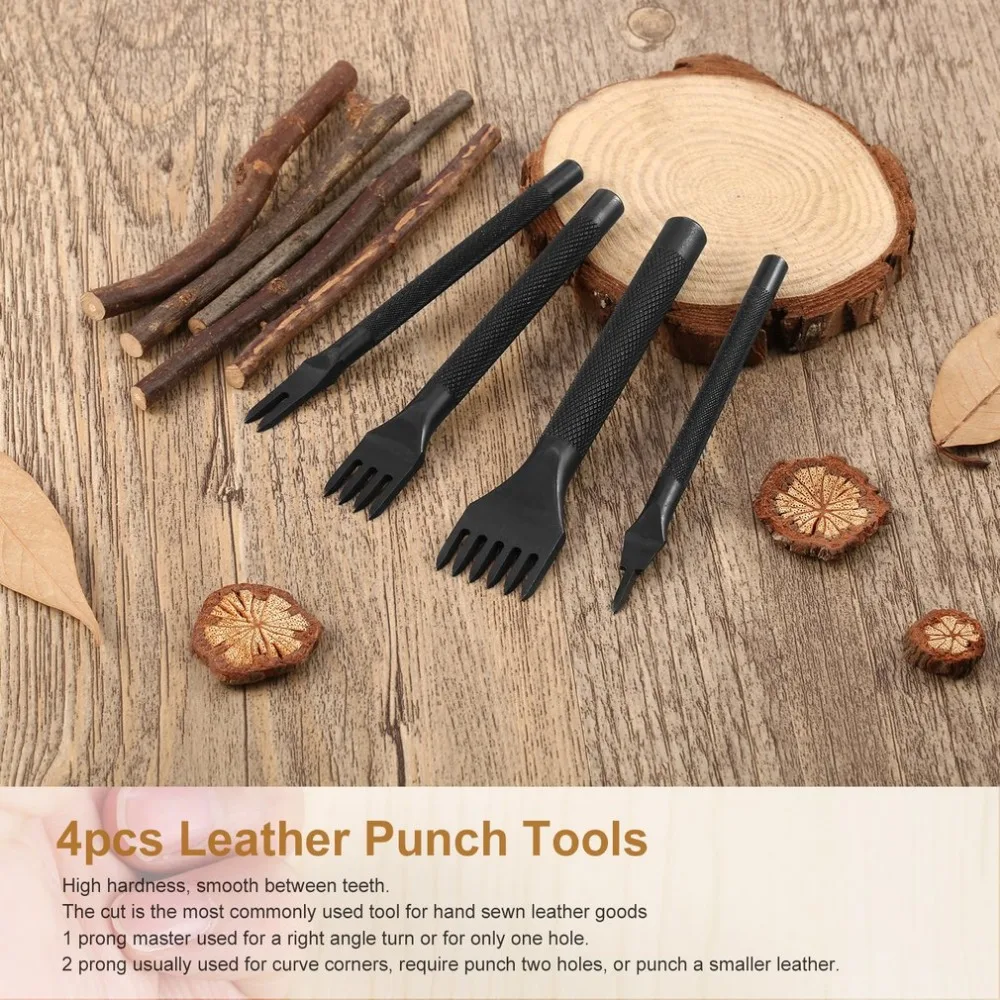 4 шт. 1+ 2+ 4+ 6 зубцов инструменты для рукоделия из кожи дыроколы для шнуровки для сшивания рабочее долото ручной работы швейный кожаный инструмент