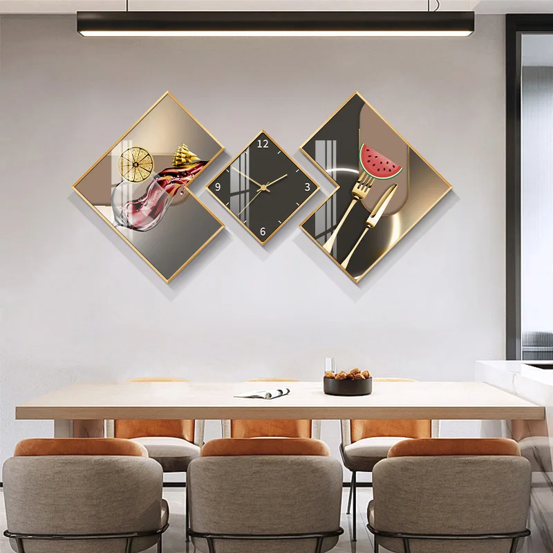 Atmosphere Silent Wall clock Restaurant Rhombus Crystal Porcelain painting Color:Z1019-6;Sheet Size:50cm 30cm 50cm