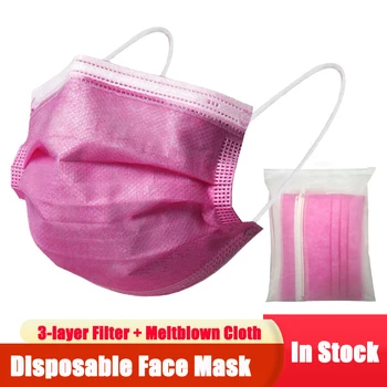 

10/50/100/200/500pcs Disposable Face Mask 3 Layer Filter Earloop Breathable Gauze Mask Deep Pink Rose Red Adult Face Mouth Masks