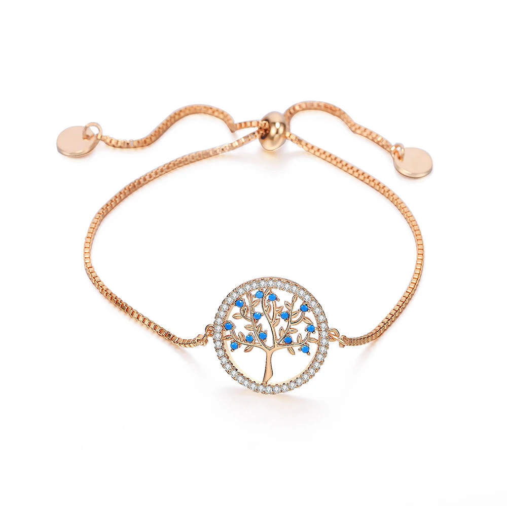 

2019 New Cubic Zirconia Gold Charm Bracelets Bangles For Women Tree of Life Adjustable Bracelet Jewelry Gift pulseira mujer moda