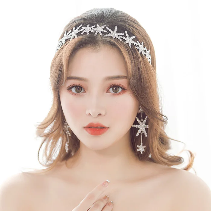 Bridal Star Headband Earrings Set Rhinestone Headpiece Wedding Hair Band M8694