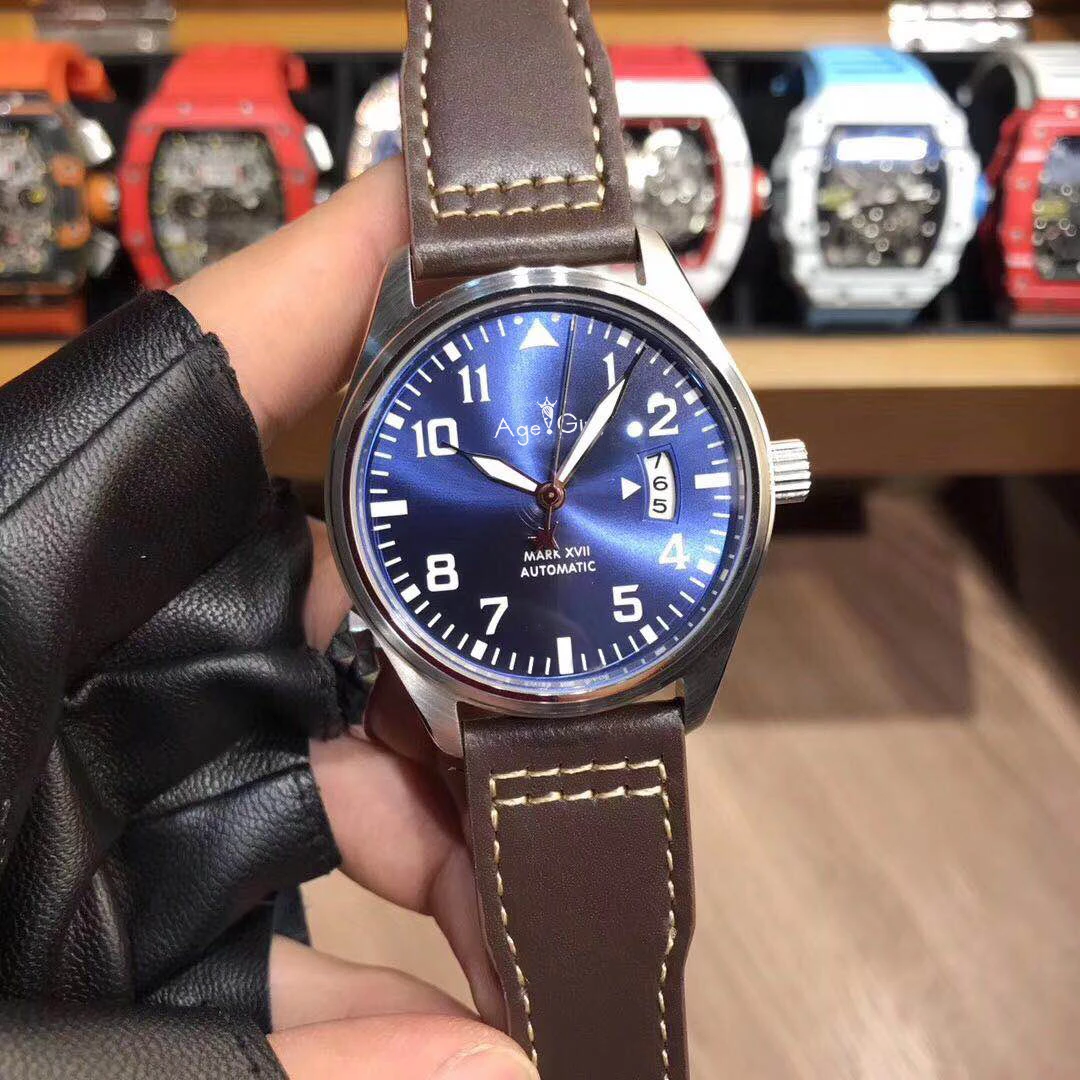 

Famous Brand New Men Automatic Mechanical Pilot MARK XVII Stainless Steel Sapphire Silver Black Brown Leather Blue Watch White