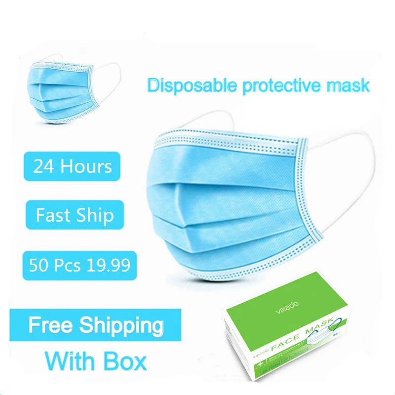 

50 pcs Mask Mouth 3-Ply Anti-virus Safety Anti Proof Mascaras FFP3 KF94 N95 Nonwoven Elastic Earloop protective Face Masker