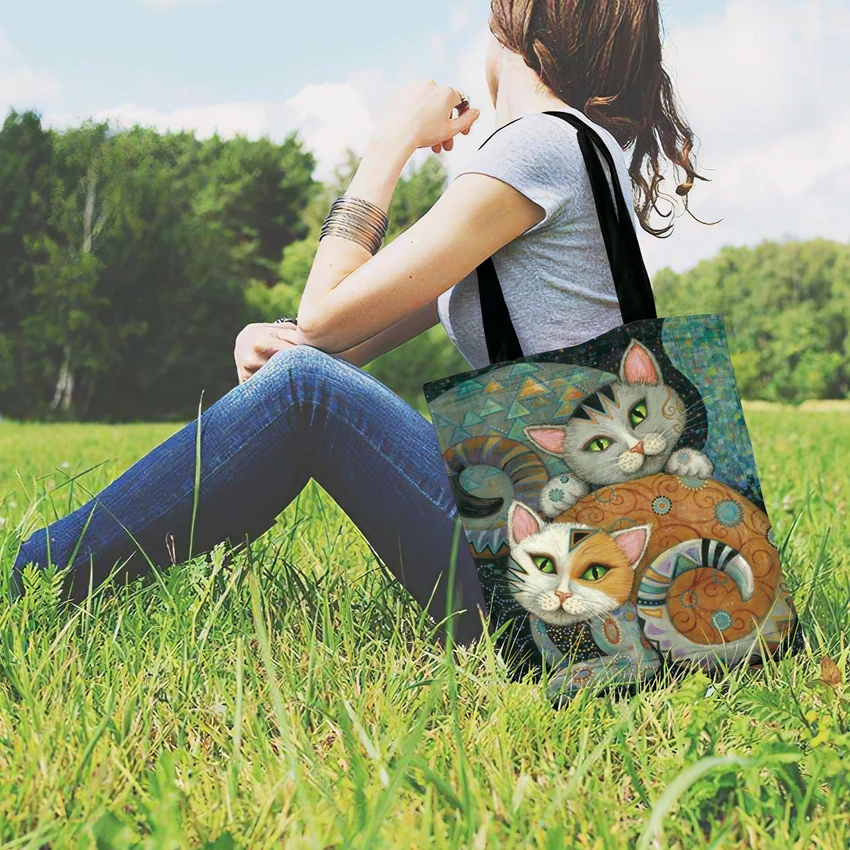 Сумка-тоут с объемным рисунком кота, женская сумка на плечо, складная Повседневная сумка для покупок, пляжная сумка, Повседневная Женская Ручная сумка
