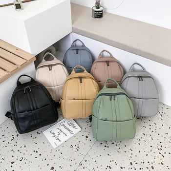 

2021 Candy Color Ladies Soft Leather Backpack Multifunctional Ladies Shoulder Bag College Student School Bag Travel Backpack