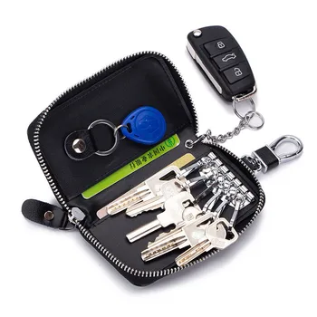 

Genuine Leather Man & Women Key Wallets Ladies Housekeeper Holder Zipper Multi-function Car Key Chain Wallet 6 Rings