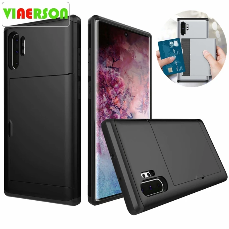 

Armor Phone Case For Samsung Galaxy Note 10 Plus Case Slide Wallet Card Slot Holder Cover For Note 10 TPU Shockproof Shell Coque