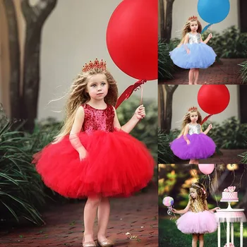 

Princess Kids Baby Fancy Wedding Dress Sleeveless Sequins Ball Gown Birthday Party Dress for Girl Summer Dresses 6M-6Y