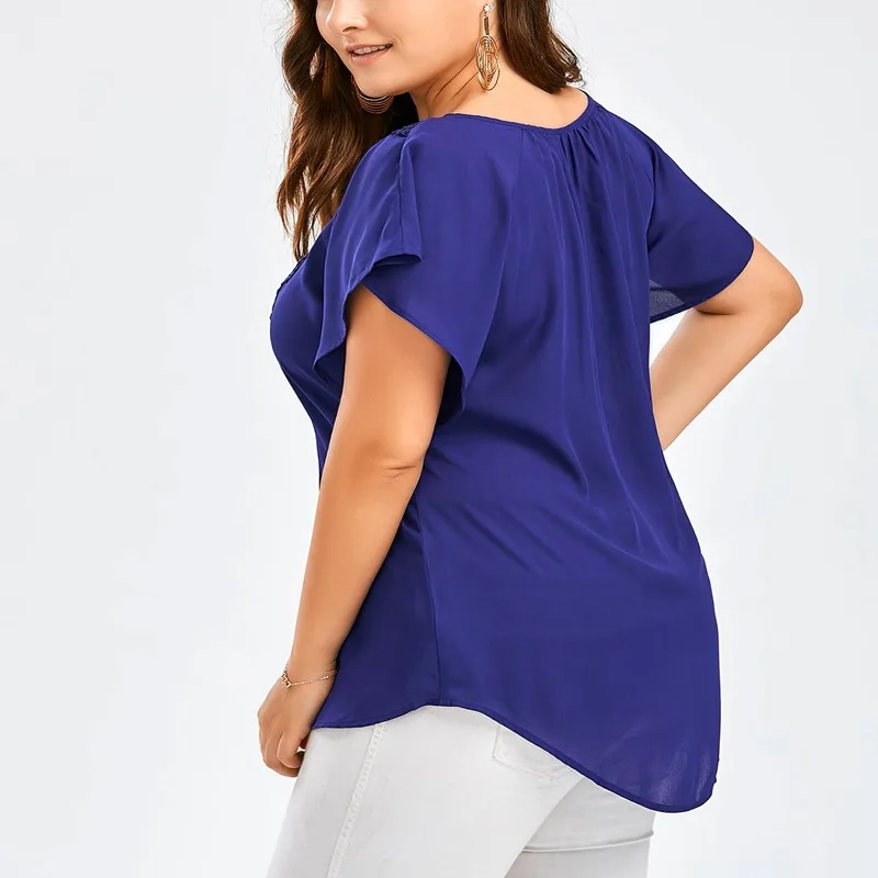 Летние Новые Большие размеры 4XL 5XL 6XL 7XL 8XL v-образный вырез и юбка-годе рукав короткий рукав Футболка кружевная строчка рубашка женская бюст 131 см