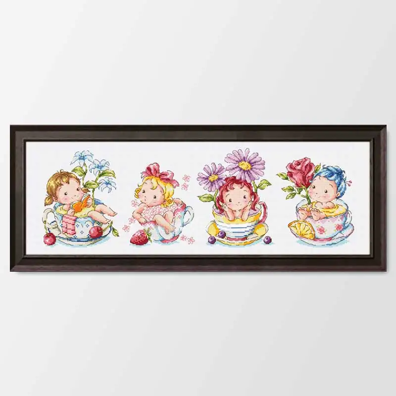 

Fishxx Printed on fabric DMC Counted Chinese Cross Stitch Kits set Embroidery Needlework Flower elf in a tea bowl