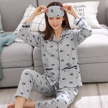 

2020 Autumn Long Sleeve Pajamas Sets for Women Cotton Print Sleepwear Suit Femme Loungewear Homewear Pijama Mujer Home Clothes