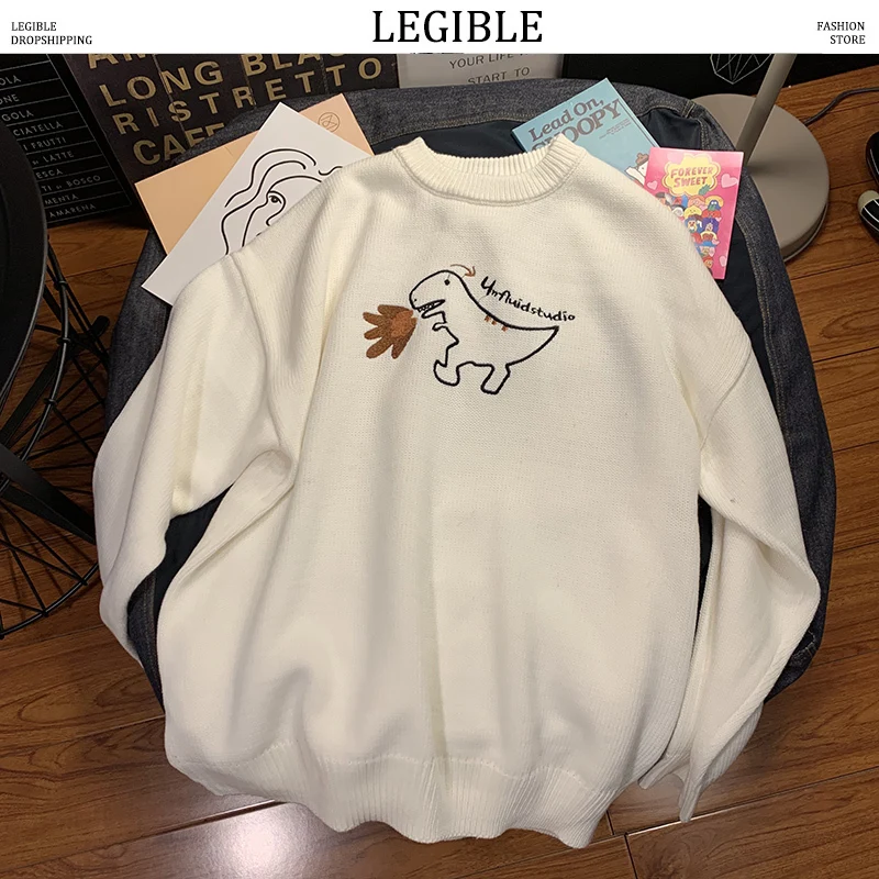 LEGIBLE, новинка, Осенний хип-хоп Однотонный свитер для мужчин, повседневные свободные мужские свитера с круглым вырезом, вязаные пуловеры для мужчин