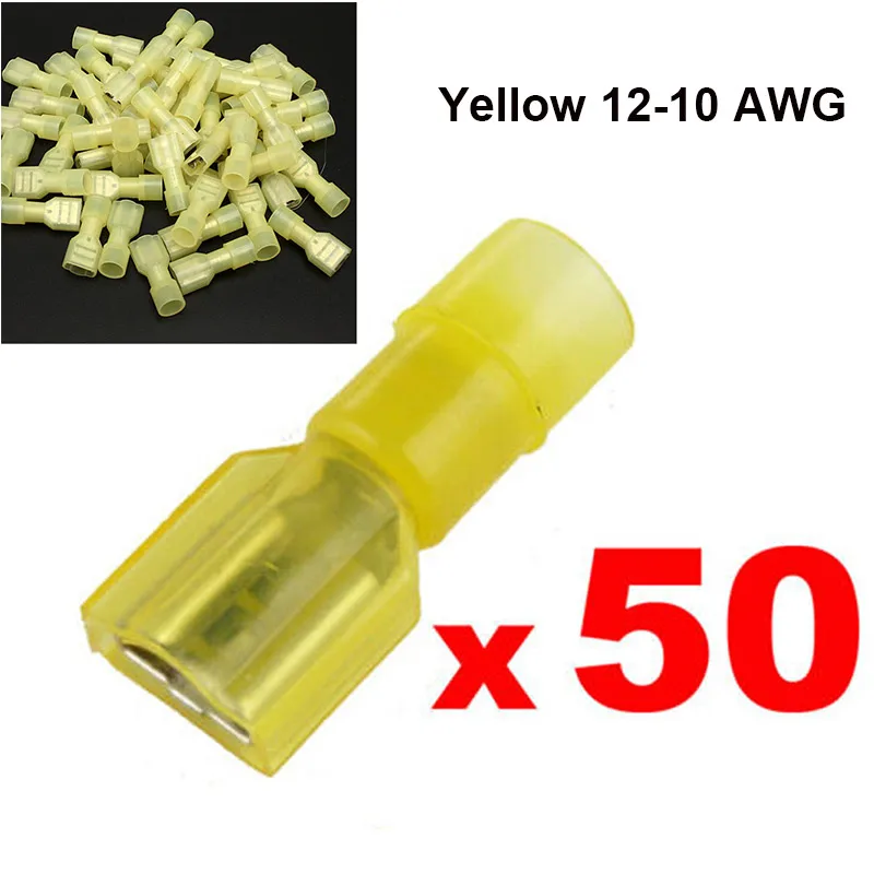 Yellow 12-10 AWG 50 шт./лот терминал 16-14 AWG изолированный Женский Лопата обжимные разъемы терминалы - Цвет: Yellow 12-10 AWG