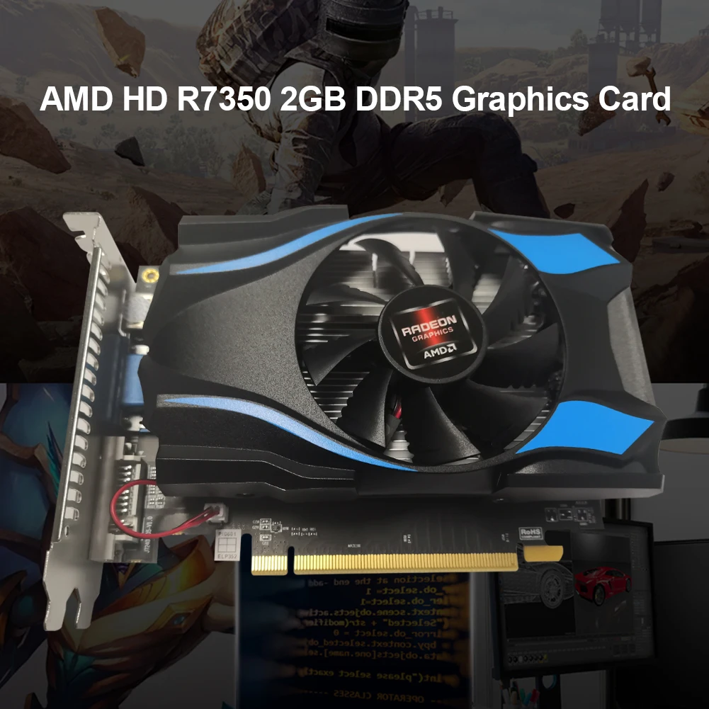 Gaming Graphics Card R7350 2GB DDR5 128bit Graphics Card with Cooling Fan HDMI-compatible+VGA+DVI Interface