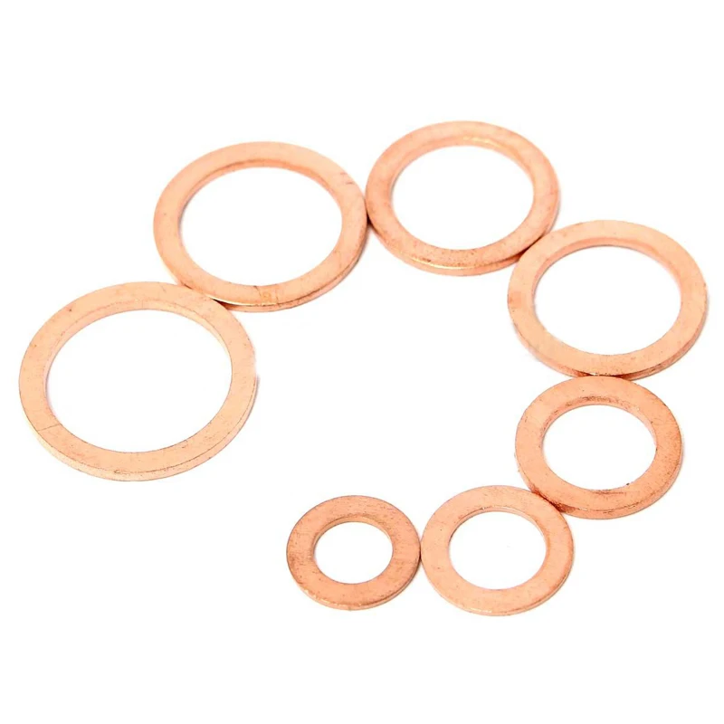 

120pcs 8 Sizes 6-20mm Copper Sealing Crush Washers Flat Solid Seal Sump Plug Gasket Ring Assorted Box Kit for Machinery Equiment