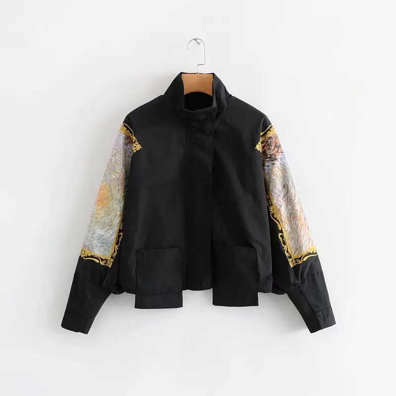 

65mr7-190707 Europe And America Version WOMEN'S Dress 2019 Autumn New Products Wind Bat Sleeve Crew Neck Zipper Jacket