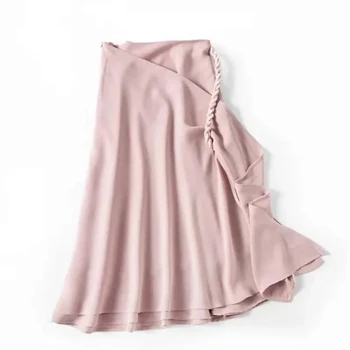 

2020 Spring Summer New Female Asymmetric Long Skirt Braid Kink Women Mid Calf Skirt