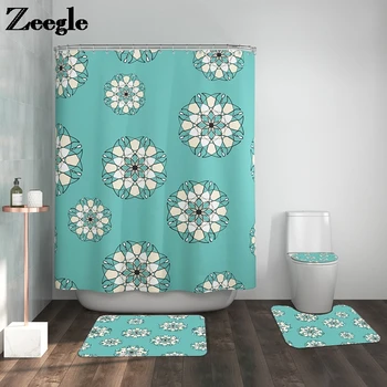 

Printing Bath Mat and Shower Curtain Absorbent Bathroom Carpet High-quality Bathroom Mat Set Non-slip Toilet Seat Cover Mat