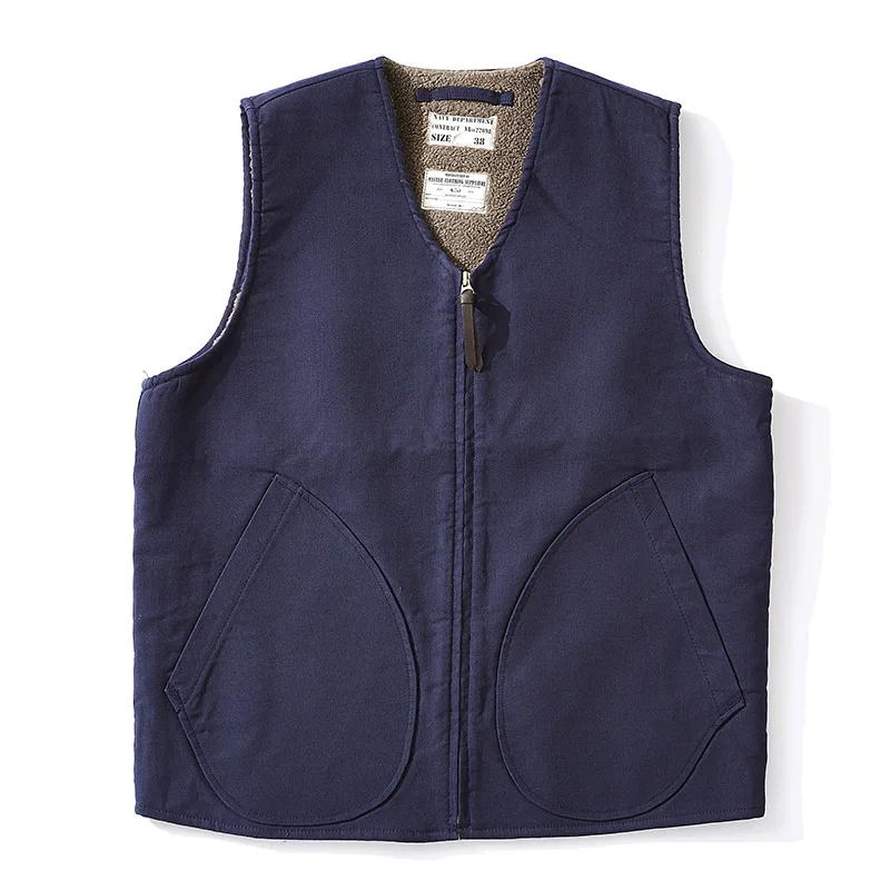 OK0403 Lamb Fleece Vest Men Winter Thicken Sport Outwear Keep Warm Zipper Pocket Decoration Solid Color Waistcoat 3