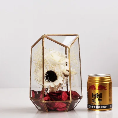 B glod with flower Геометрический стеклянный парник домашнего интерьера Креативные украшения гостиной украшения Посуда Ваза сухой микро пейзаж - Цвет: B glod with flower