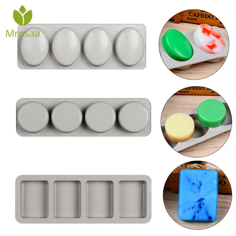 Mrosaa DIY силиконовая форма для мыла 4 отверстия для ручная работа производство мыла формы 3D форма Овальная Круглая квадратная пресс-формы для мыла форма для торта забавные подарки