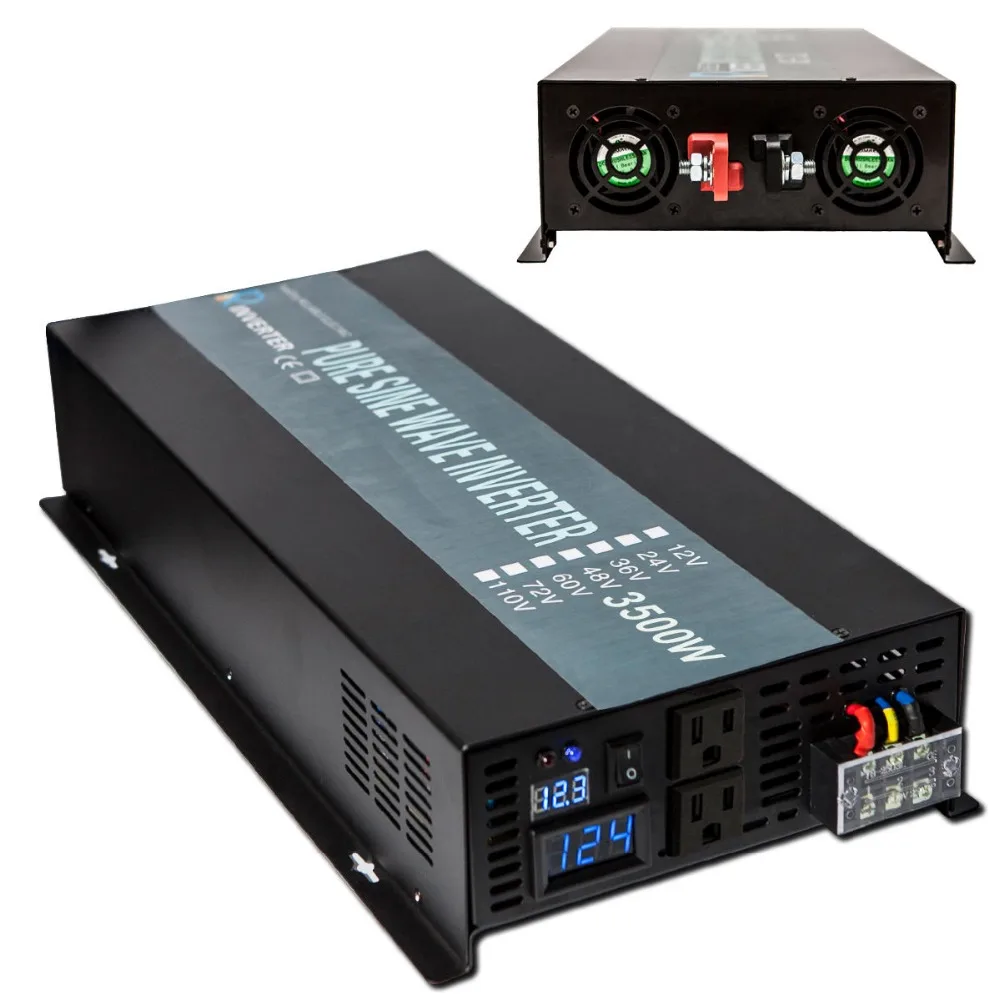Чистая синусоида солнечный инвертор 24V до 220V 3500W Панели солнечные инвертор Мощность банк Трансформатор 12 V/24/48 V постоянного тока в переменный 120 V/240 V пульт дистанционного управления